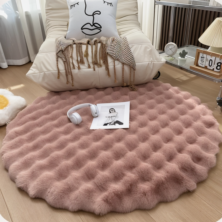 FluffCush Teppich - Flauschiger Premium-Fleece, Rutschfest, Runde Dekorationsmatte