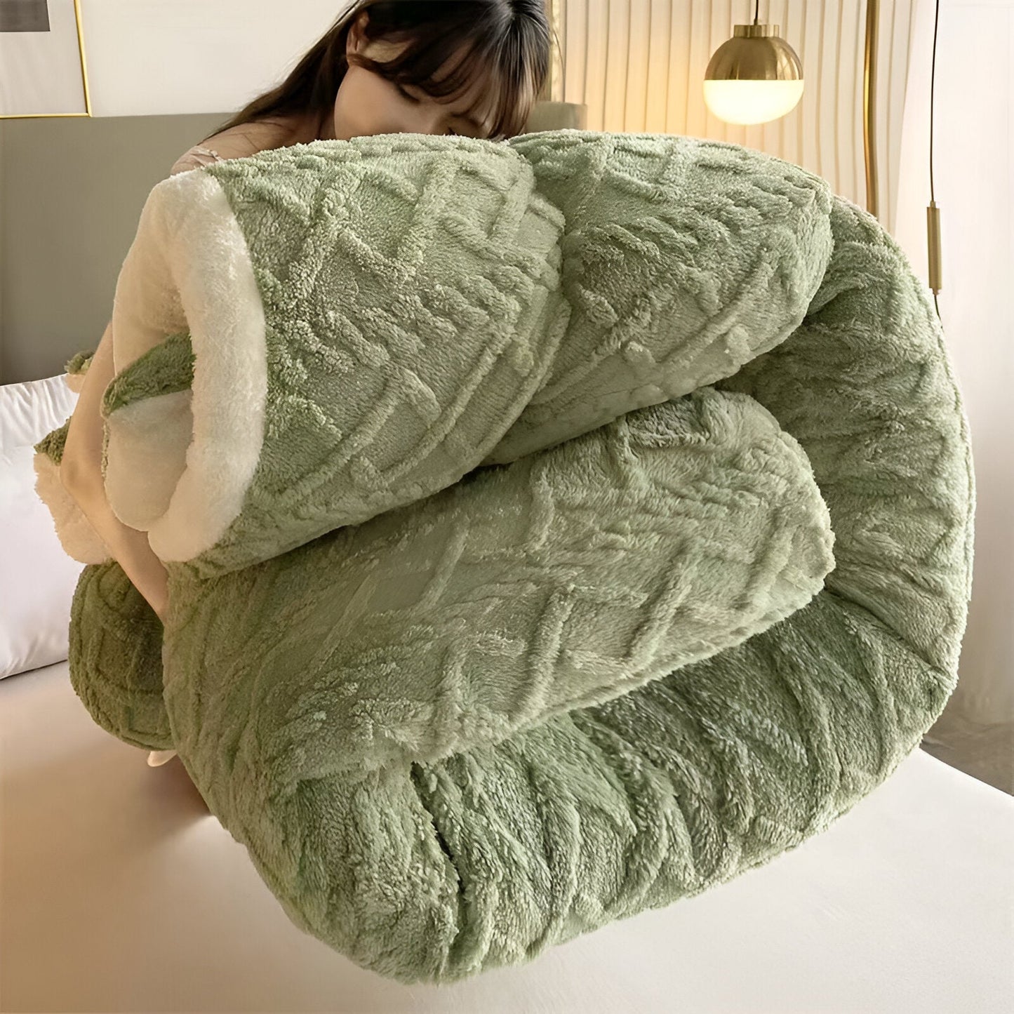 Fluff Fusion Bettdecke - Dicke doppelseitige Bettdecke mit Füllung - Geometrische Plüschbettdecke - Maschinenwaschbar