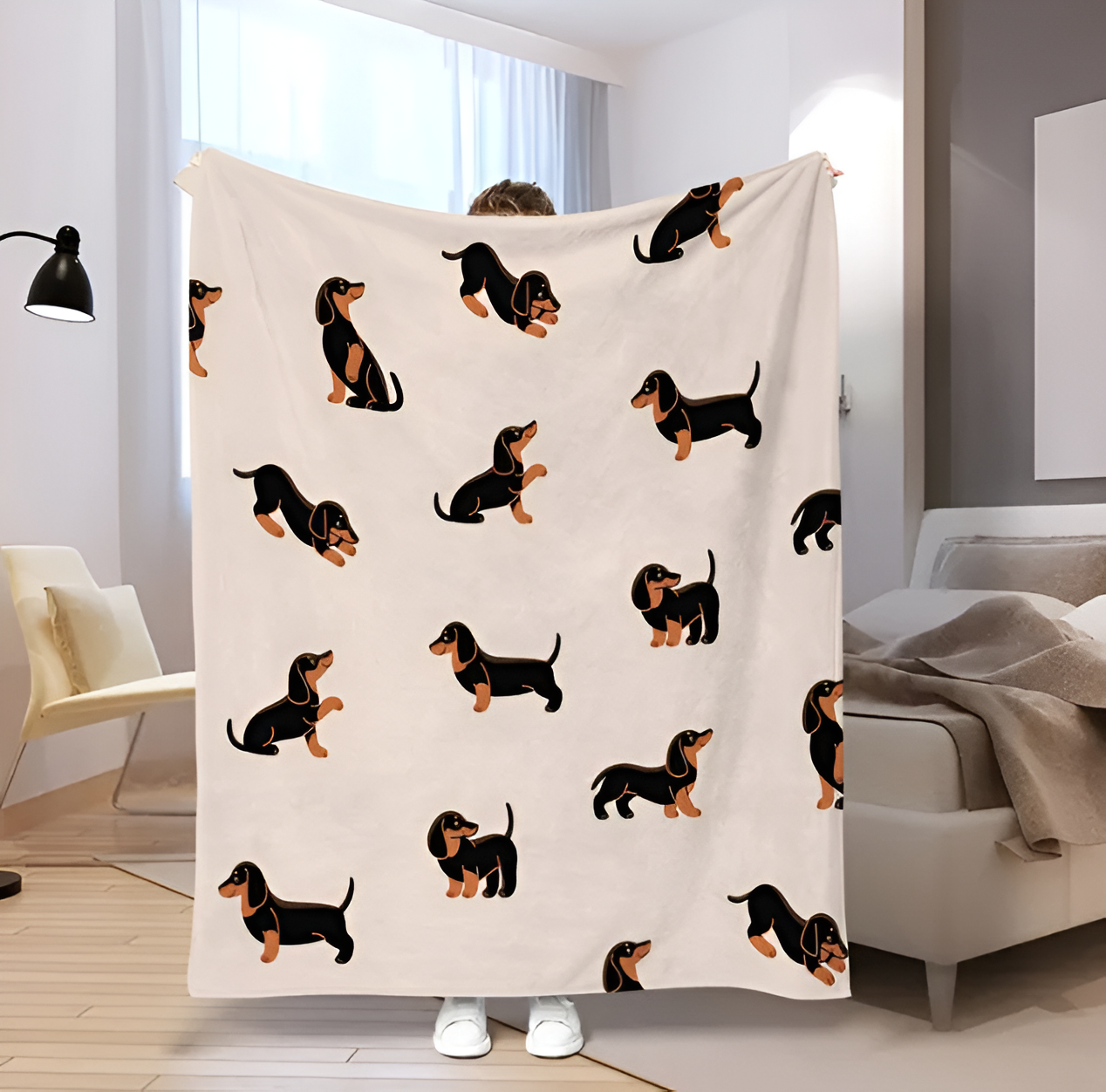 FuzziPup Plaid - Luxuriös Weiche Dackel Fleecedecke für Ganzjährigen Komfort