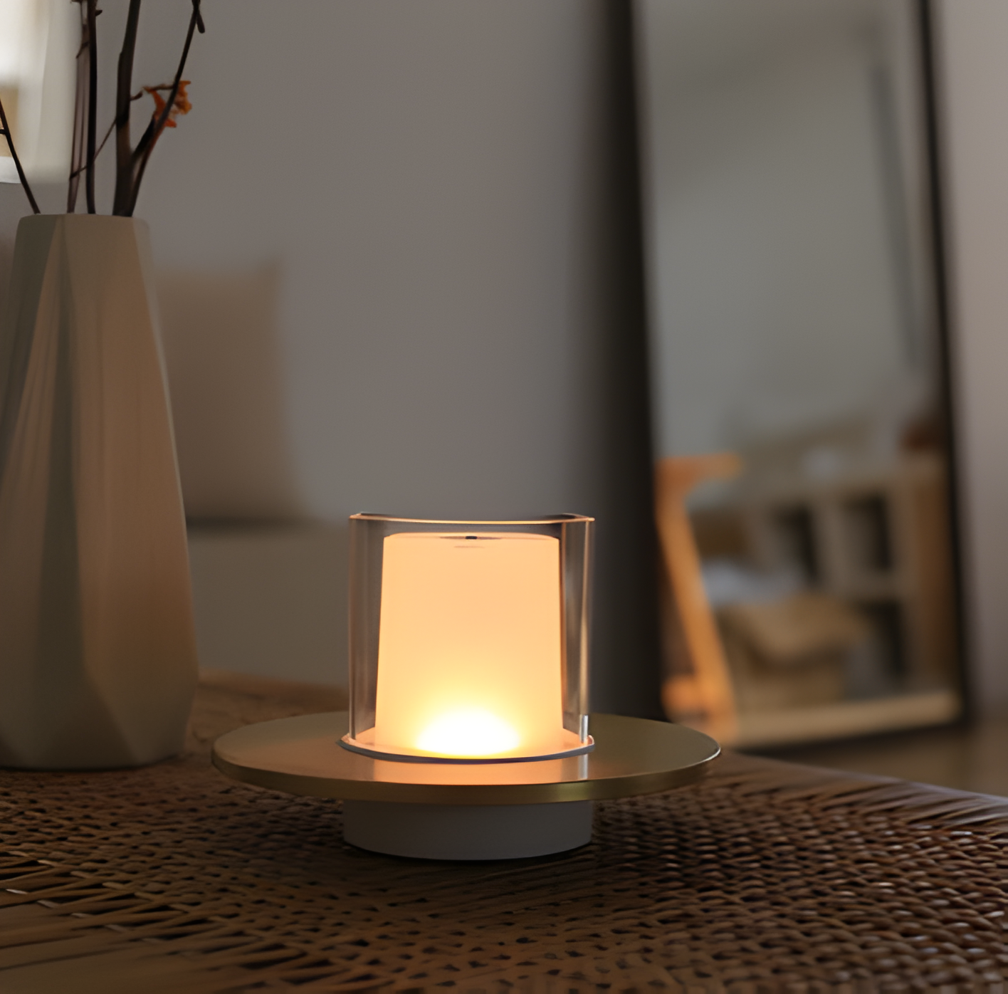 GlowGest Tischlampe - Moderne Wiederaufladbare Zylindrische Kerze LED Schreibtischlampe