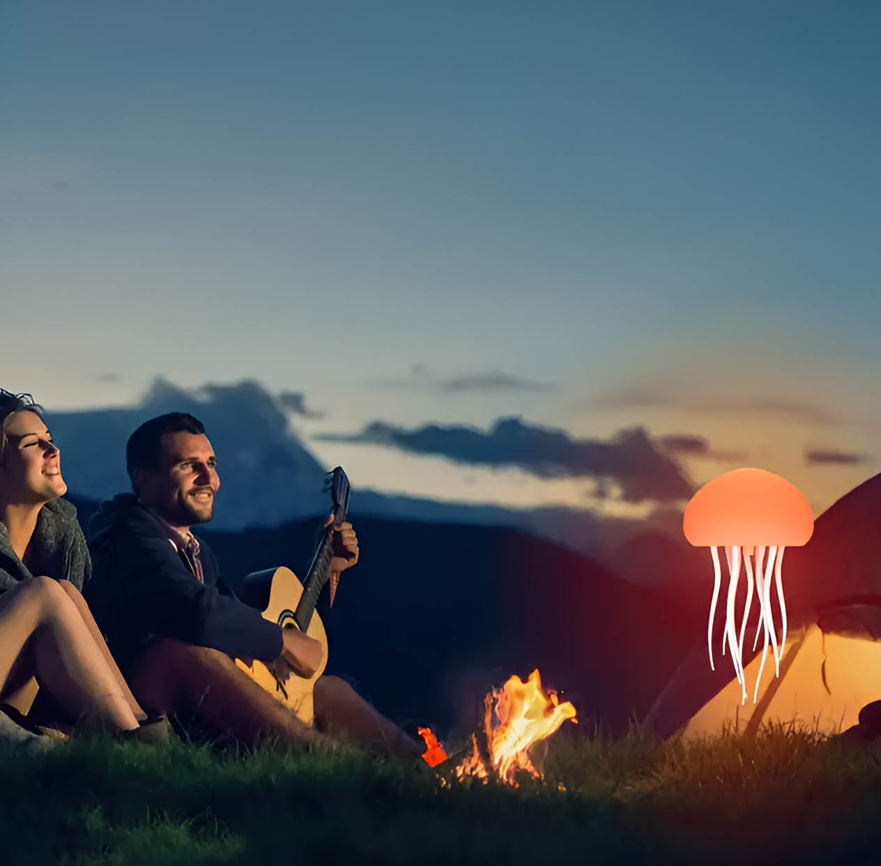 IllumBeats Quallen Tischlampe - Farbwechselndes, Sprachgesteuertes und Wiederaufladbares Nachtlicht