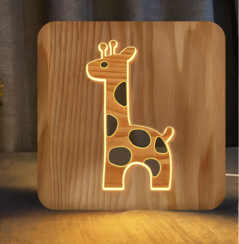 LumaCarve - Giraffe LED Tischlampe aus Holz