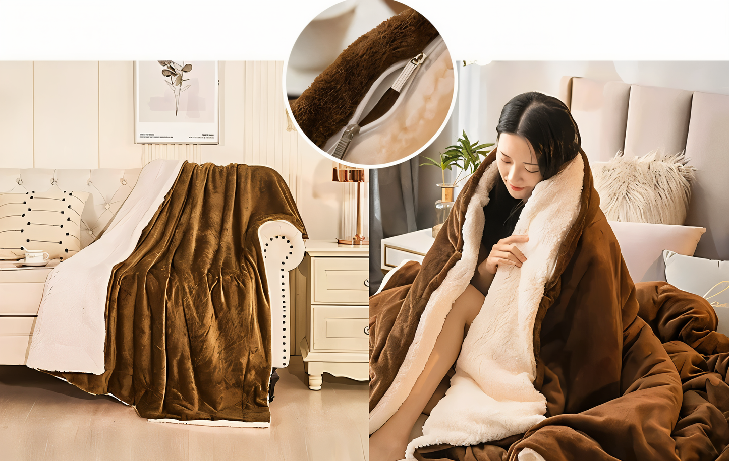 LuxiLayer Plaid - Wendbarer Flanell- und Fleece-Steppdeckenbezug mit Reißverschluss