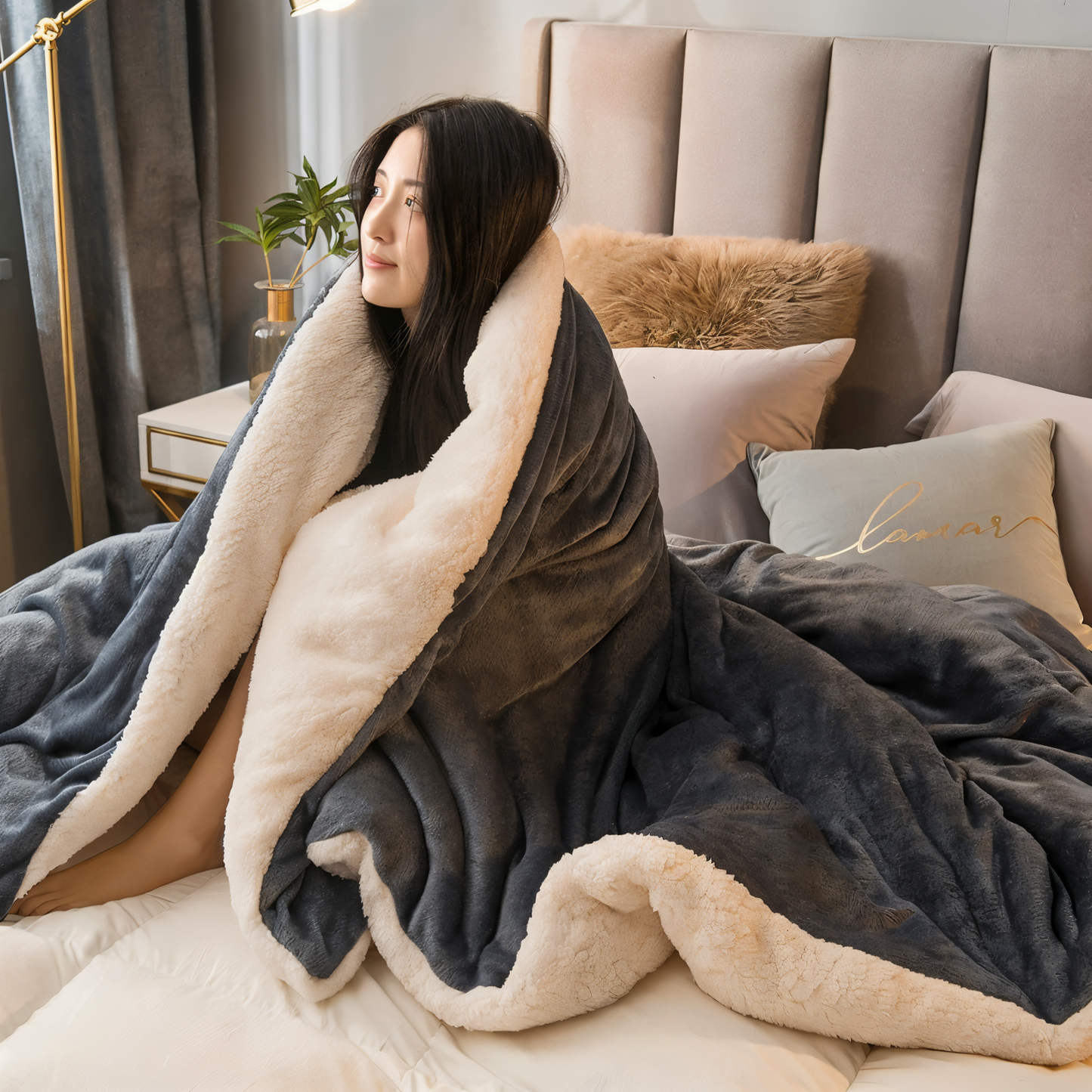 LuxiLayer Plaid - Wendbarer Flanell- und Fleece-Steppdeckenbezug mit Reißverschluss