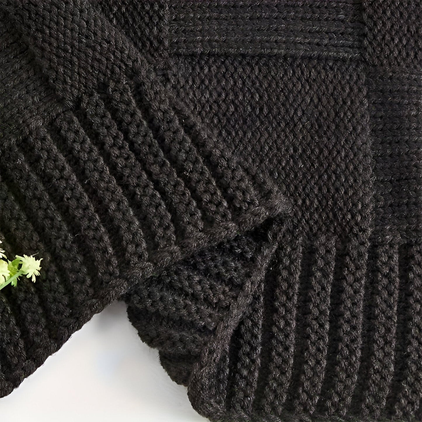 MonoKnit Plaid - Weiß Schwarz Gestrickt Throw für Bett - Solide Acryl Fleece-Decke
