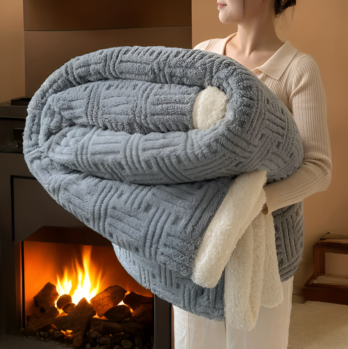 Plüschige Doppelseitig Plaid - Geometrisch Gemusterte Fluffy Fleece Decke