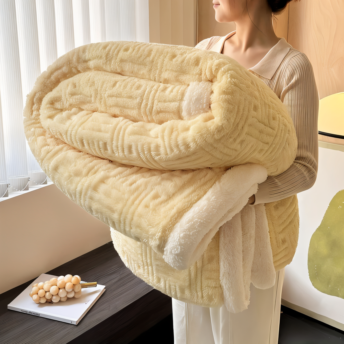 Plüschige Doppelseitig Plaid - Geometrisch Gemusterte Fluffy Fleece Decke