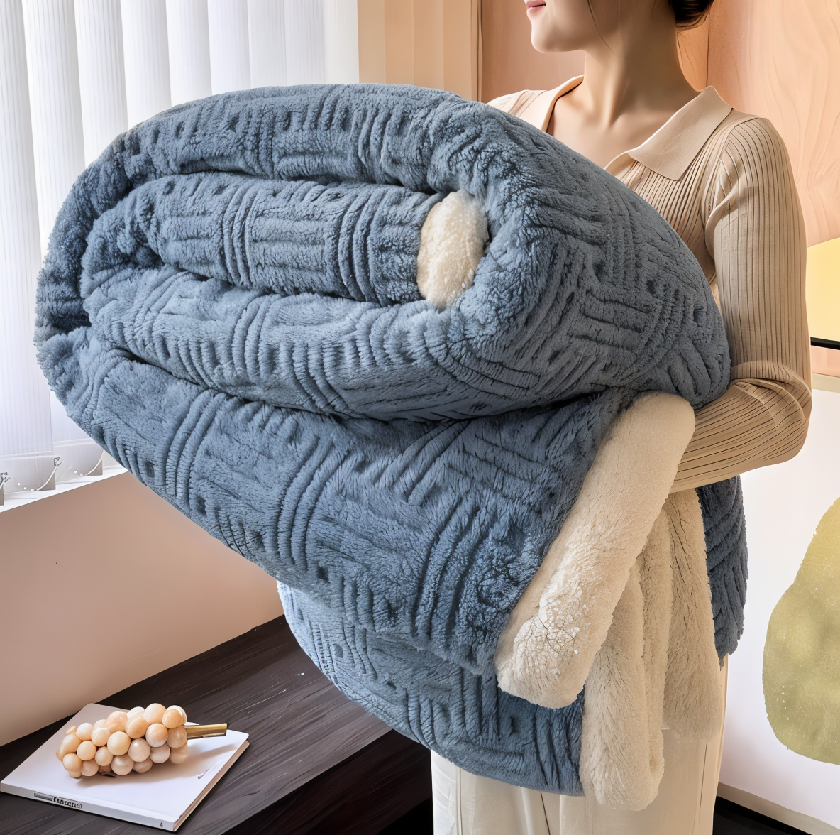 Plüschige Doppelseitig Plaid - Geometrisch Gemusterte Fluffy Fleece Decke