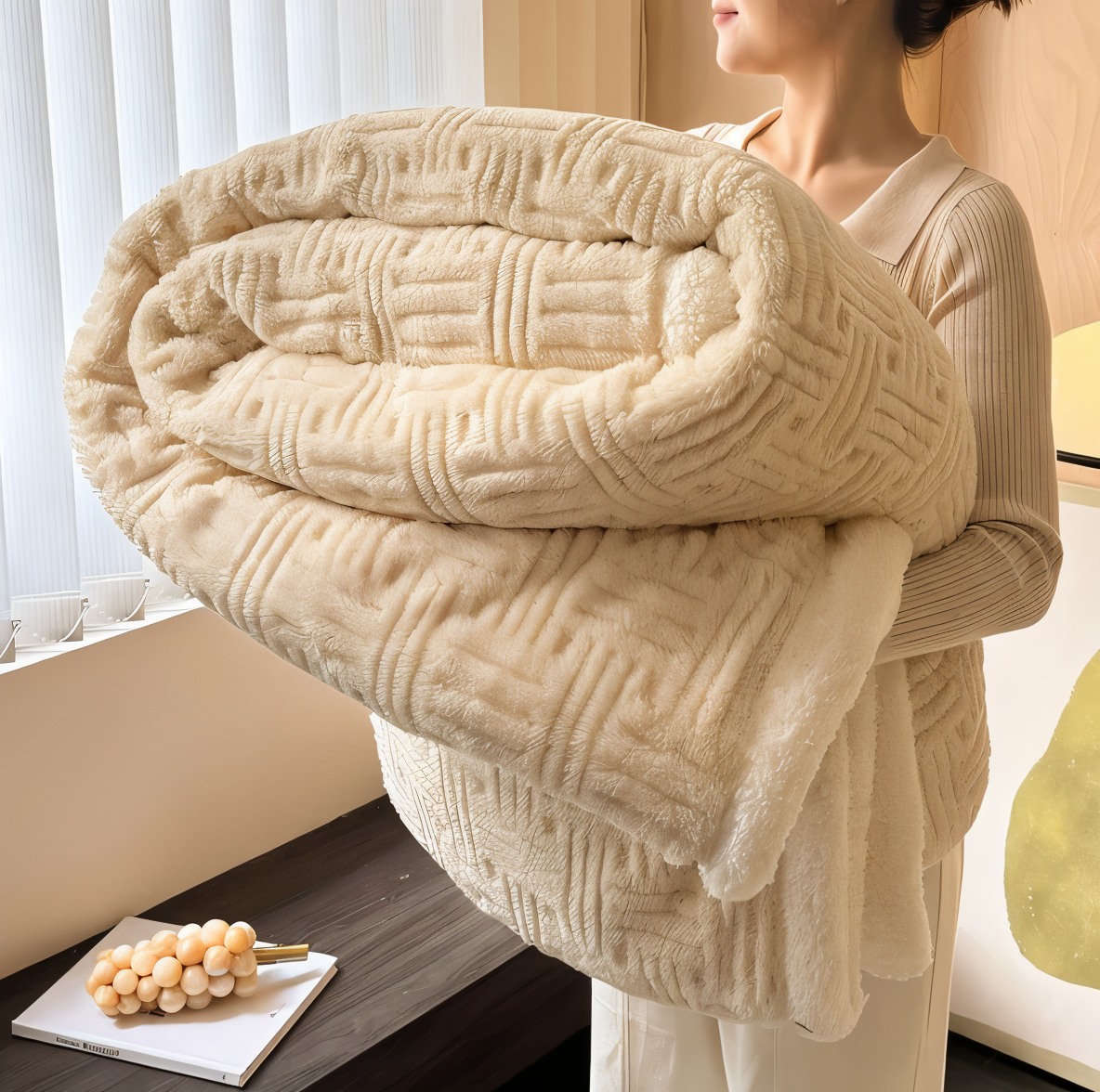Plüschige Doppelseitig Plaid - Geometrisch Gemusterte Fluffy Fleece Decke