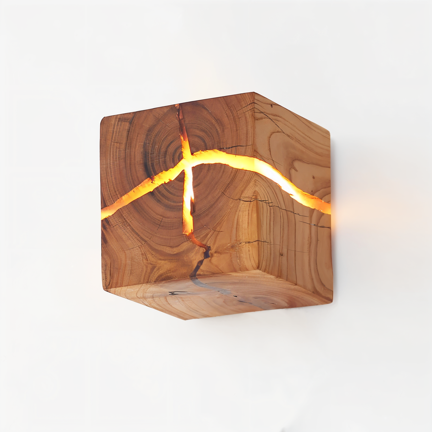 QuadCrackle Wandlicht - Handgefertigte Holz-Wandlampe mit künstlerischem Crackle-Design