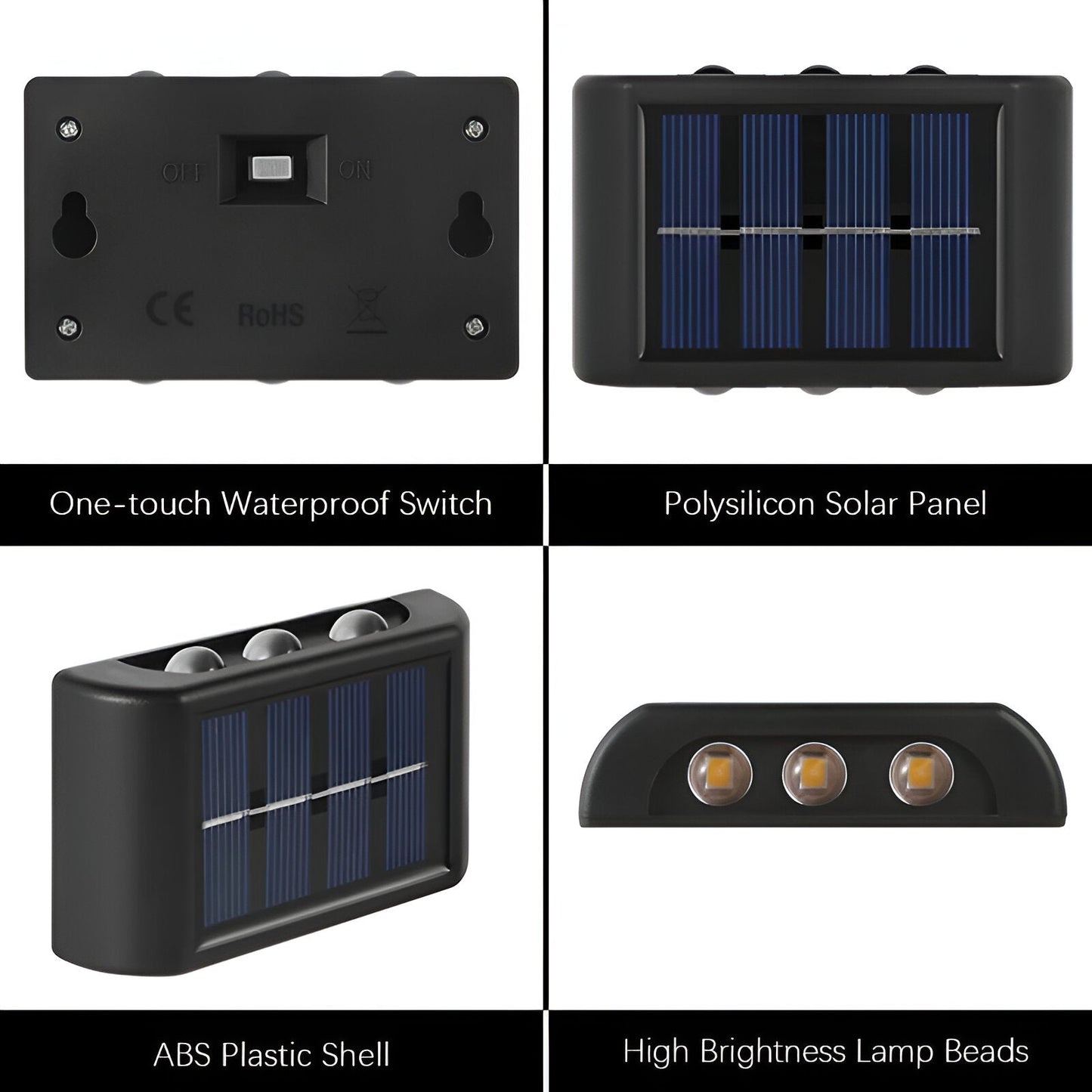 RectaSolaria Wandleuchte - 2/4 Stück IP65 Wasserdichte 6LED Solar Lampe Garten - Auf und Ab Außenbeleuchtung
