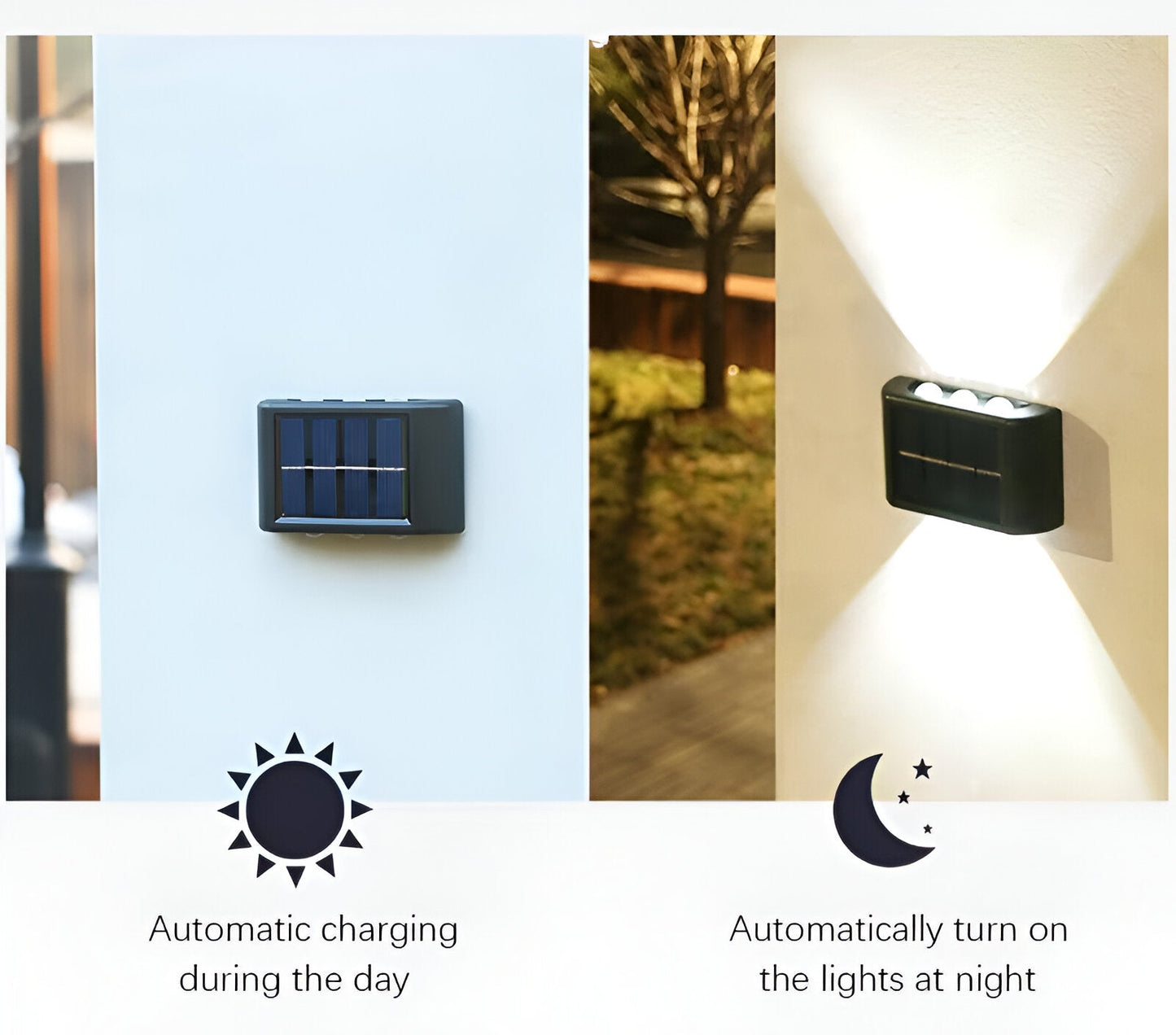 RectaSolaria Wandleuchte - 2/4 Stück IP65 Wasserdichte 6LED Solar Lampe Garten - Auf und Ab Außenbeleuchtung
