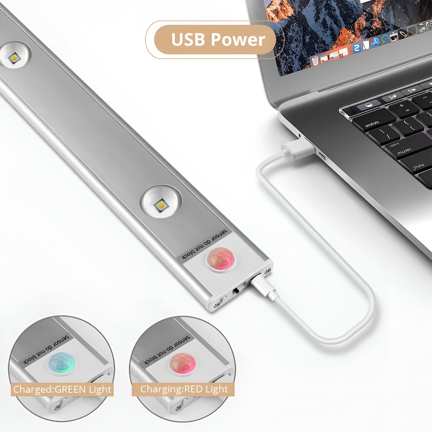 SensoBeam LED Strip - Ultra dünne, USB wiederaufladbare Aluminium Wandleuchte mit PIR Sensor