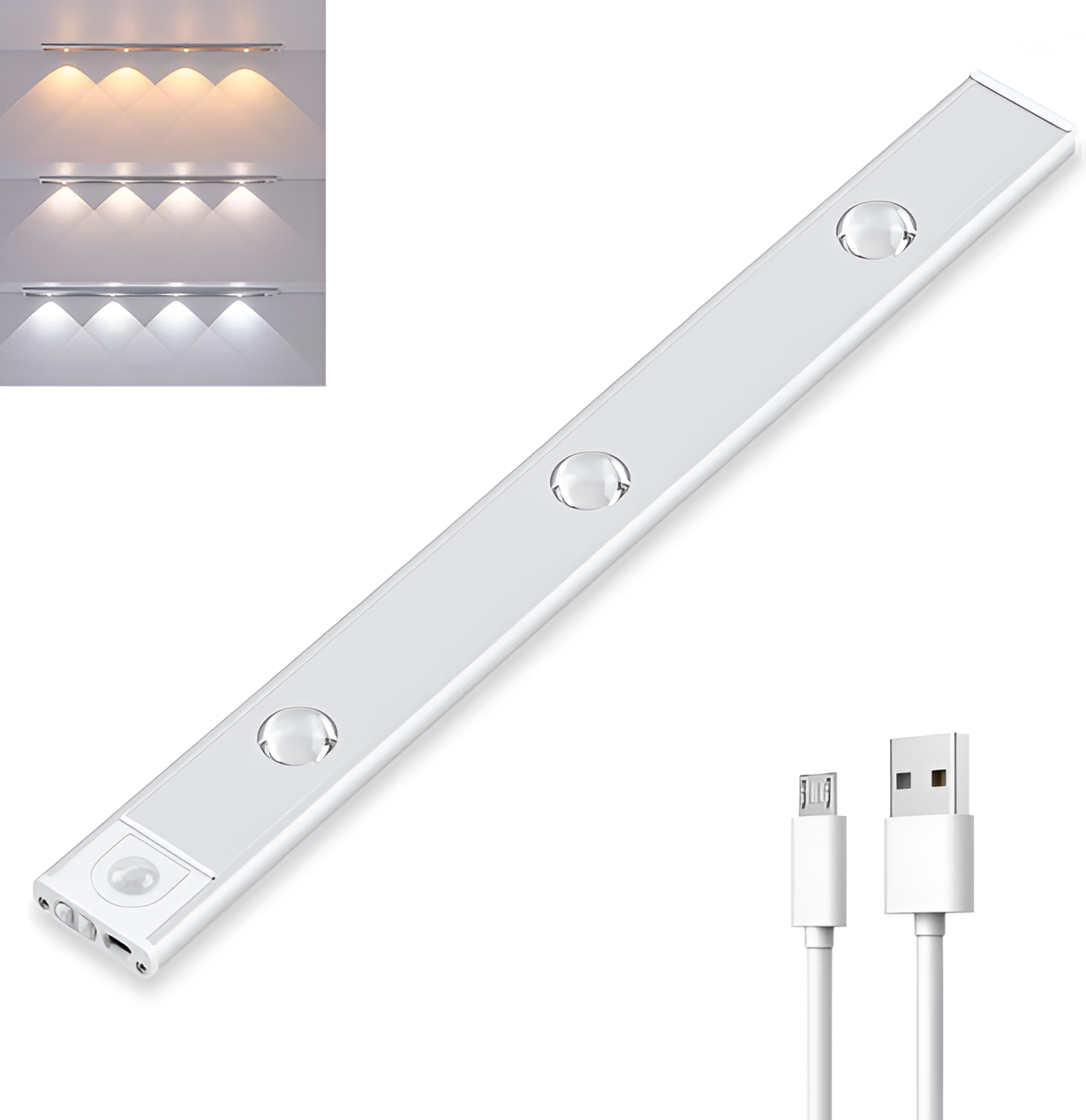 SensoBeam LED Strip - Ultra dünne, USB wiederaufladbare Aluminium Wandleuchte mit PIR Sensor