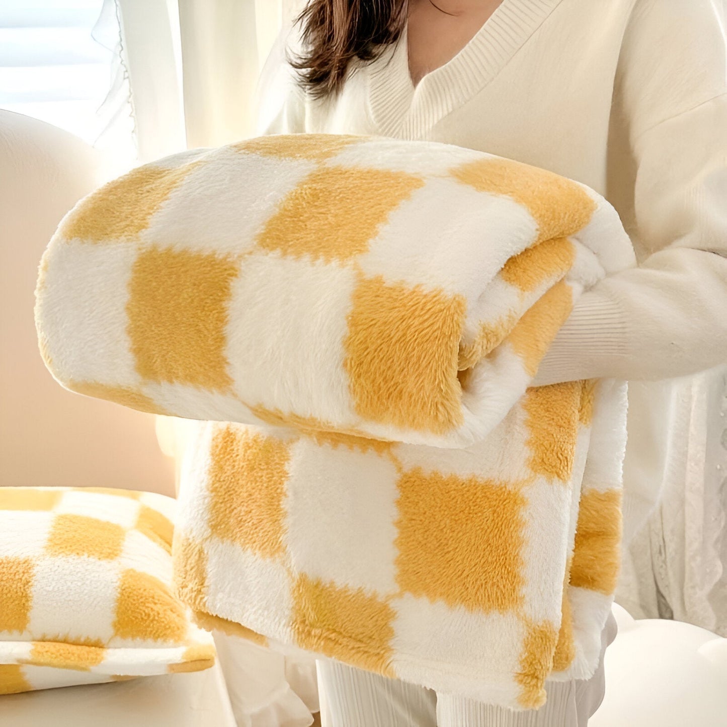 Fleece-Decke mit buntem Karomuster für gemütliche Wohnkultur