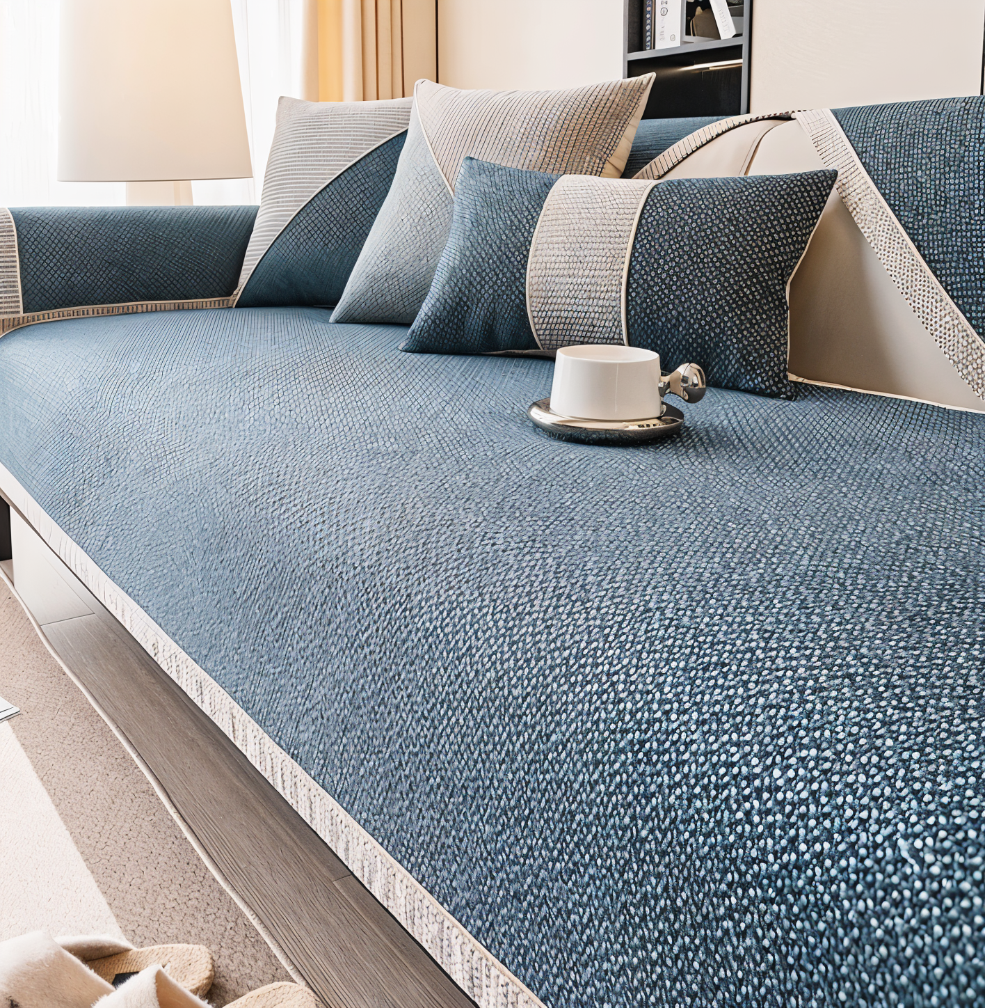 Solide Plain Sofabezug - Langlebige Baumwolle & Leinen Polyester Rutschfest Couchbezug