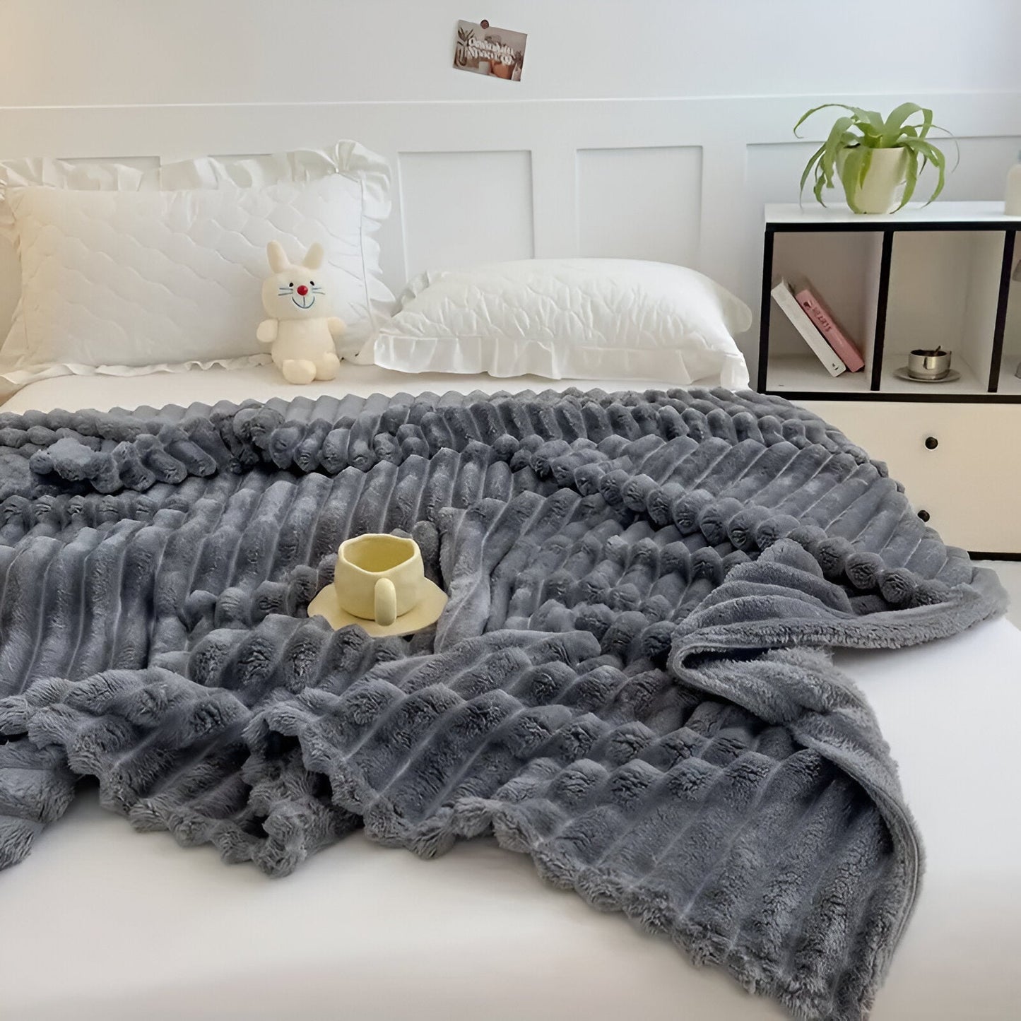 Streifenfaux-Plaid - Dicke gerippte Plüschdecke Grau Camel Fleece Decke - Weiche Kuscheldecke