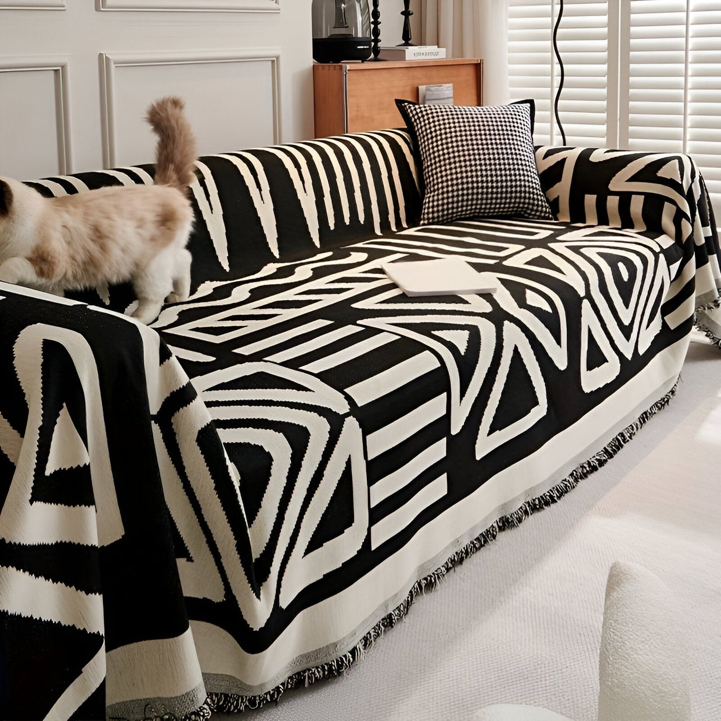 TasselBliss Plaid - Hochwertige Chenille Wurfdecke - Rutschfester Sofabezug Fleece Blanket