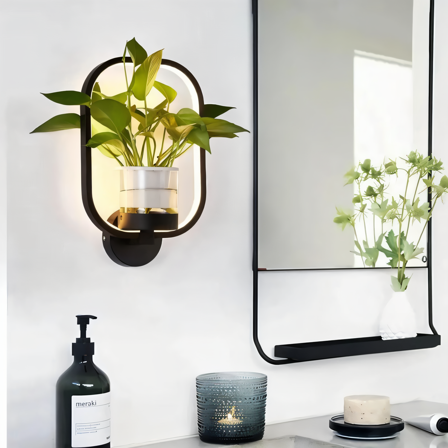 VerdantLume Wandleuchte - Minimalistische Wandleuchte mit integrierter Pflanzenhalterung - Moderne Wandleuchten LED