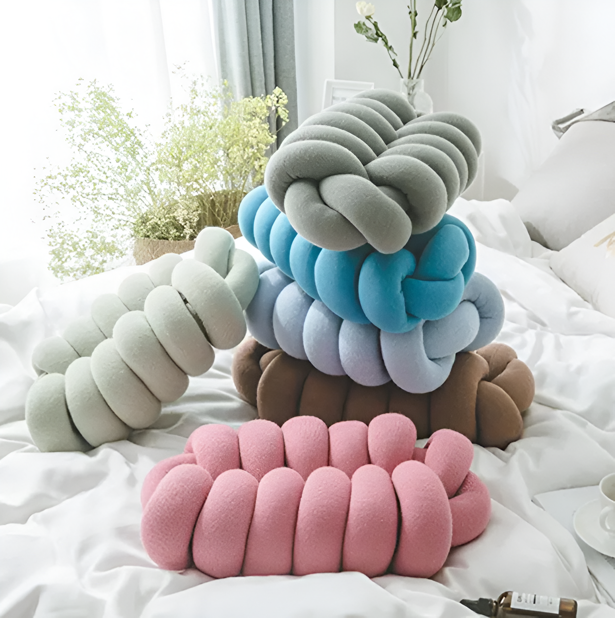 VividKnot - Baumwolle Gestrickt Deko Kissen für Sofa & Stuhl Bliss