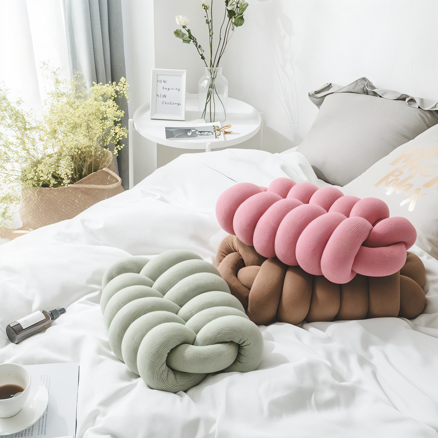 VividKnot - Baumwolle Gestrickt Deko Kissen für Sofa & Stuhl Bliss