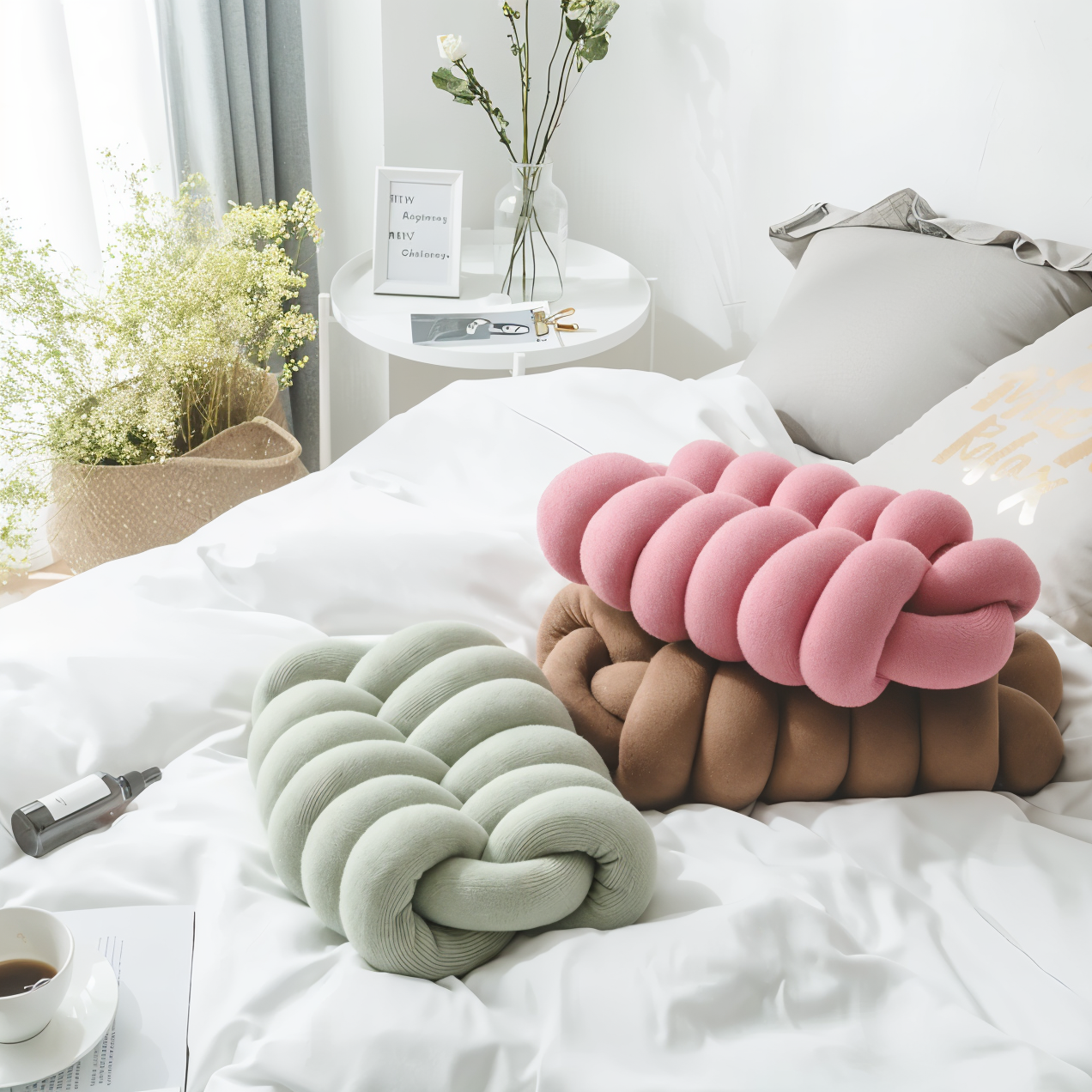 VividKnot - Baumwolle Gestrickt Deko Kissen für Sofa & Stuhl Bliss
