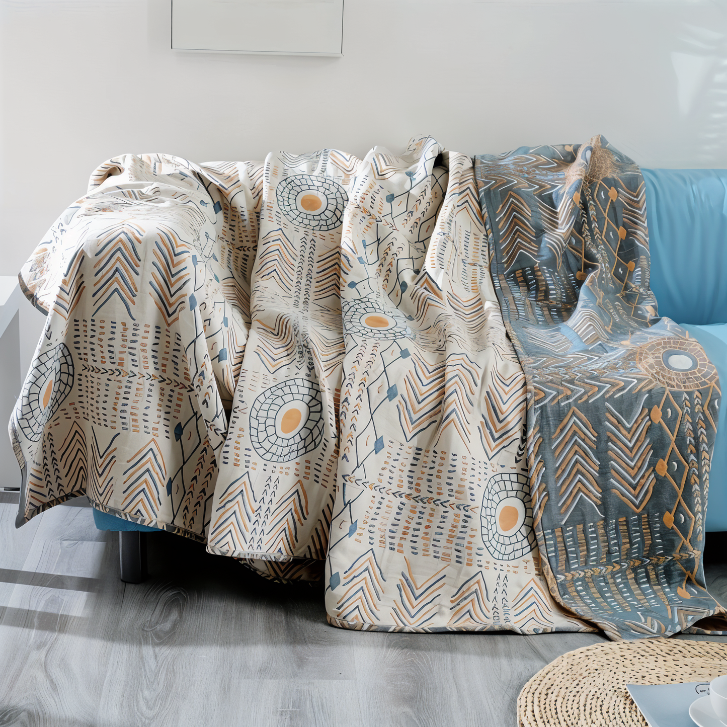 VividPure Plaid - Wendbarer Baumwollüberwurf für Sofa - Köpergewebe Boho Fleece Decke