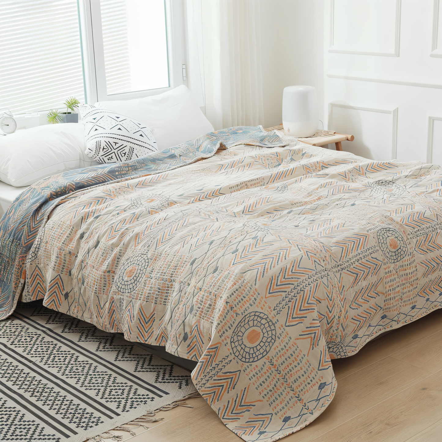 VividPure Plaid - Wendbarer Baumwollüberwurf für Sofa - Köpergewebe Boho Fleece Decke