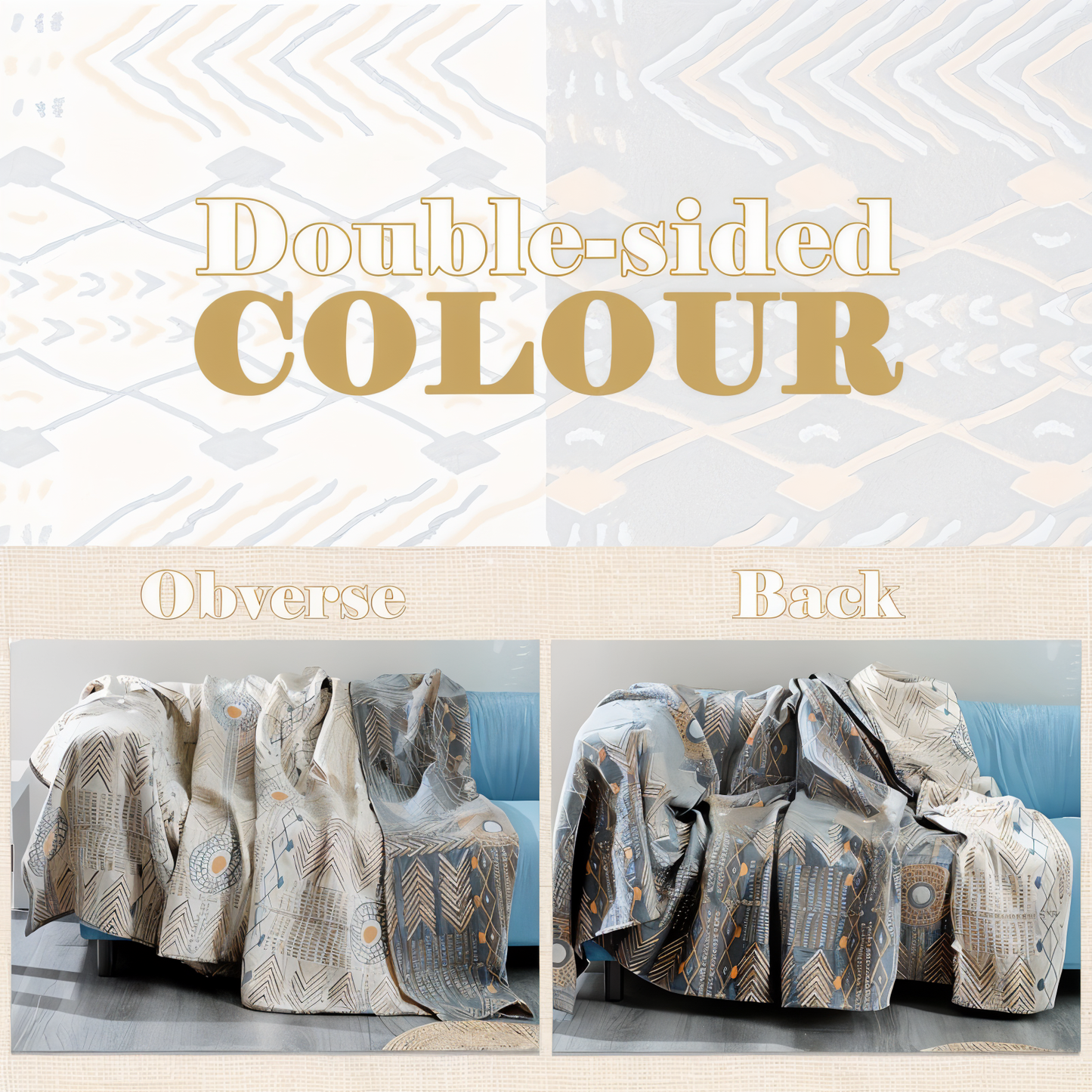 VividPure Plaid - Wendbarer Baumwollüberwurf für Sofa - Köpergewebe Boho Fleece Decke
