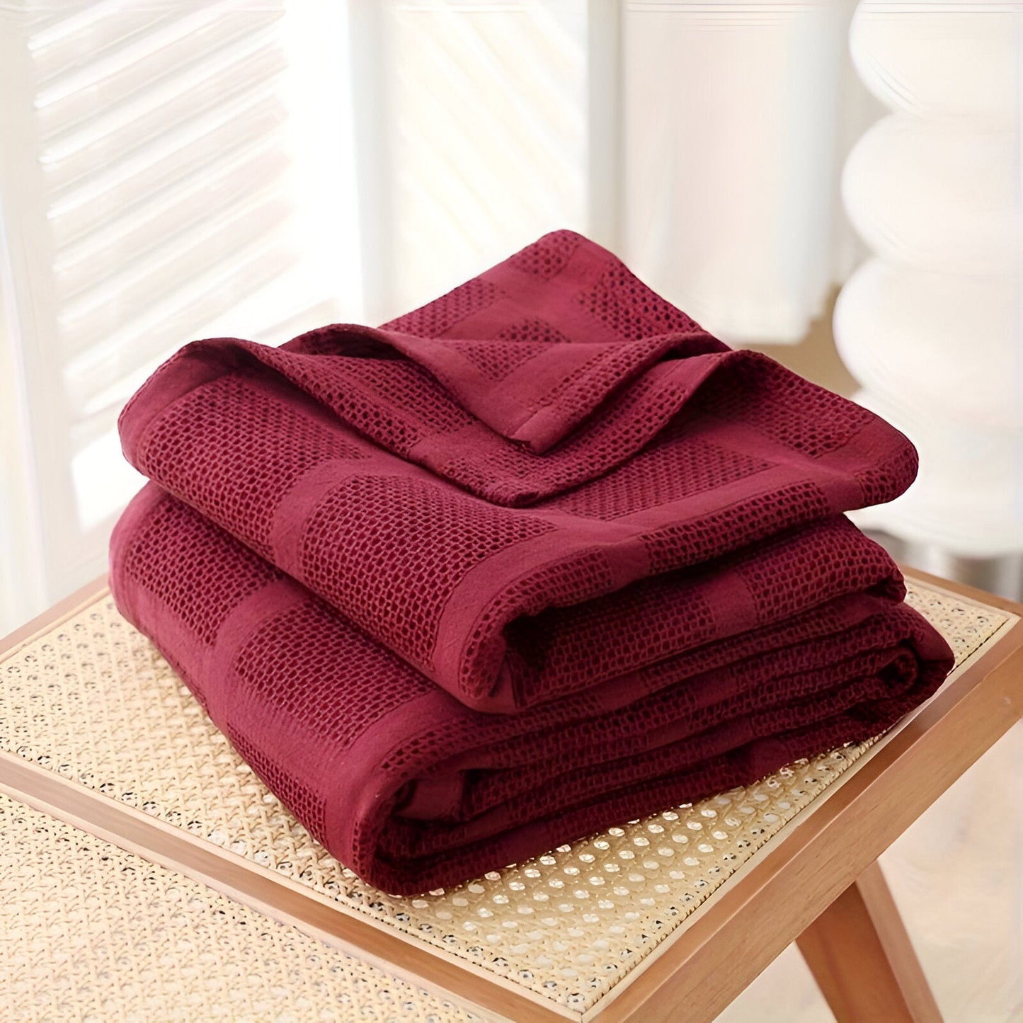 WaffleCloud Plaid - Hypoallergen Baumwolle Fleece Decke - Weicher Twill Gewebter Wurf