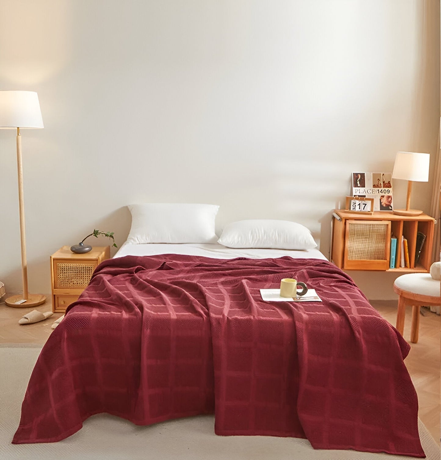 WaffleCloud Plaid - Hypoallergen Baumwolle Fleece Decke - Weicher Twill Gewebter Wurf