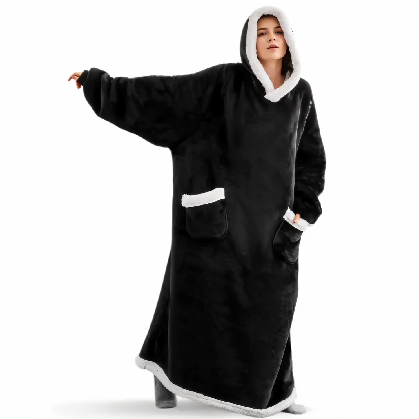 WarmWrap Hoodie Decke - Plüschflanell Pullover in Übergröße mit Tasche