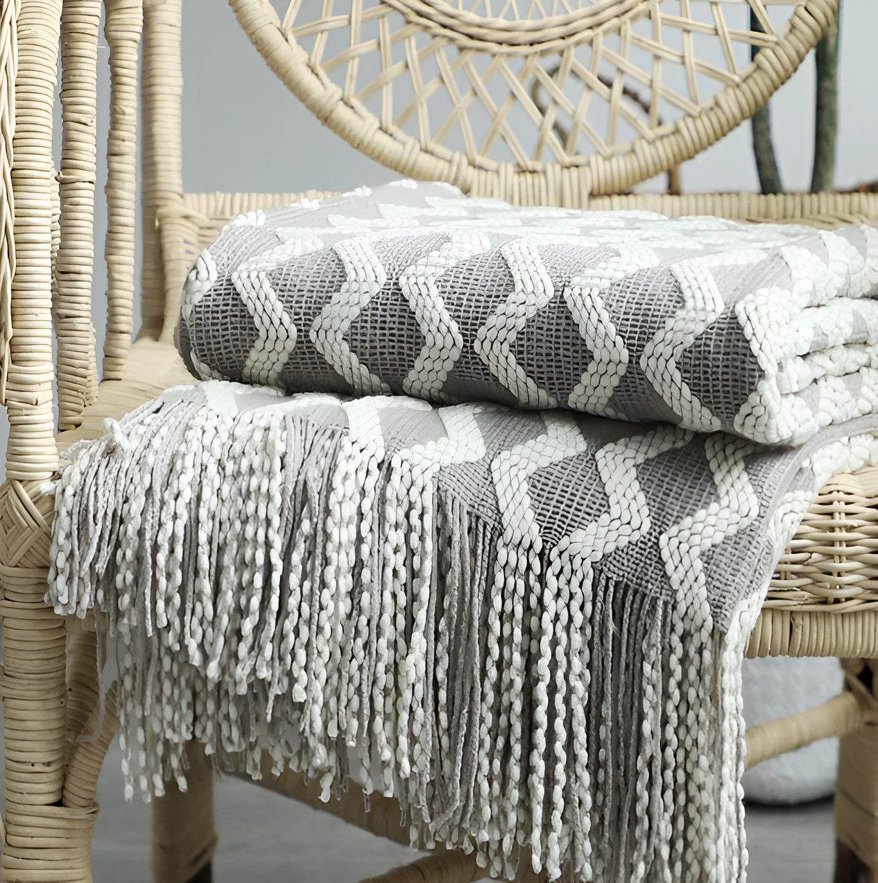 Wavi Plaid - Bohemian Kuschelige Geometrische Strickfleecedecke