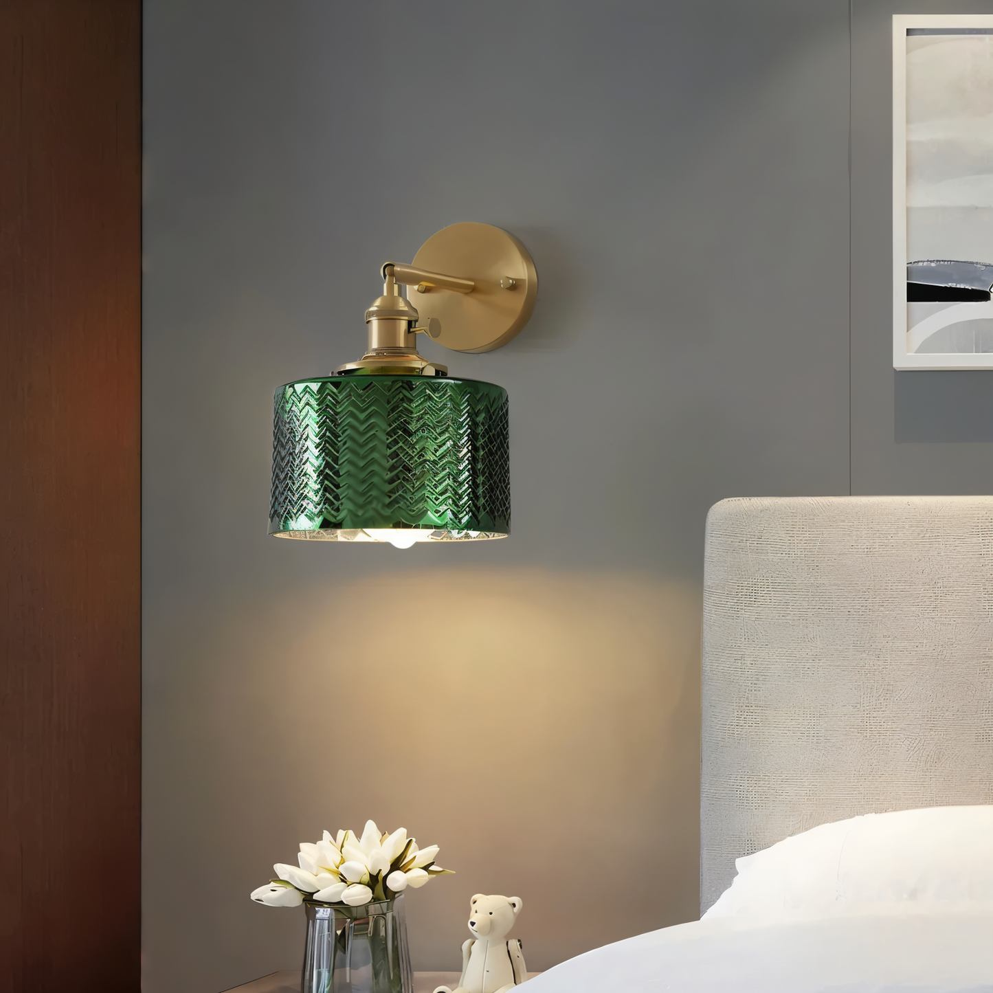 ZiGloss Wandleuchte - Nordic Weiß/Grün Wellenglas Wandlampe - Verstellbare Wandleuchten LED