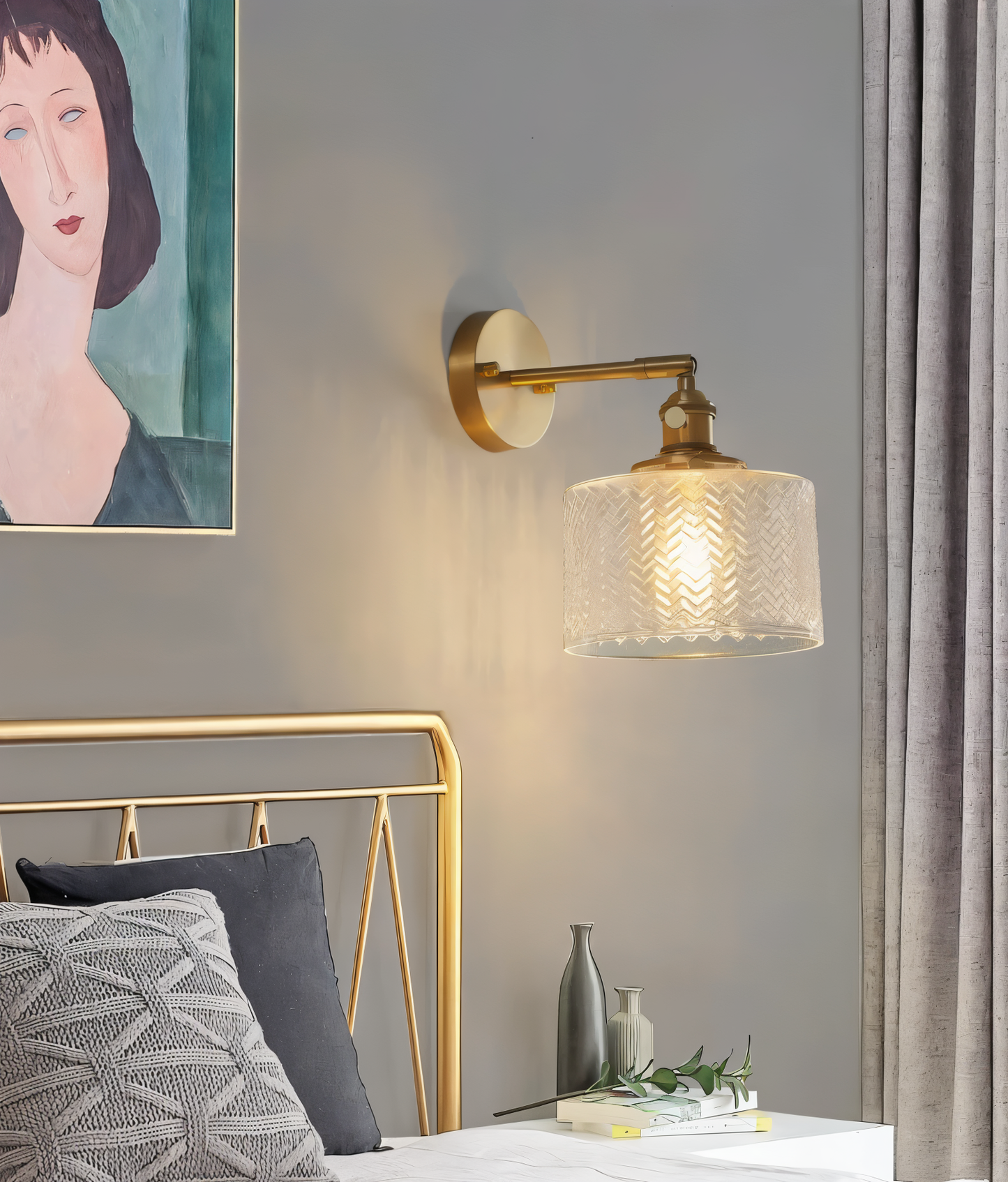 ZiGloss Wandleuchte - Nordic Weiß/Grün Wellenglas Wandlampe - Verstellbare Wandleuchten LED