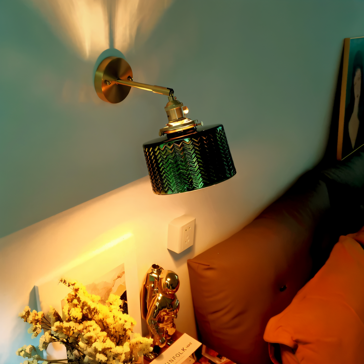 ZiGloss Wandleuchte - Nordic Weiß/Grün Wellenglas Wandlampe - Verstellbare Wandleuchten LED