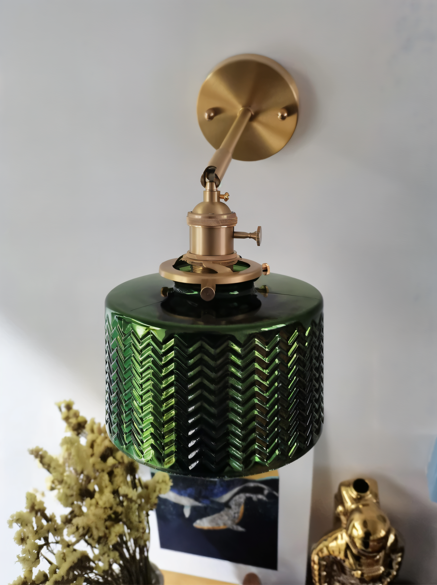 ZiGloss Wandleuchte - Nordic Weiß/Grün Wellenglas Wandlampe - Verstellbare Wandleuchten LED