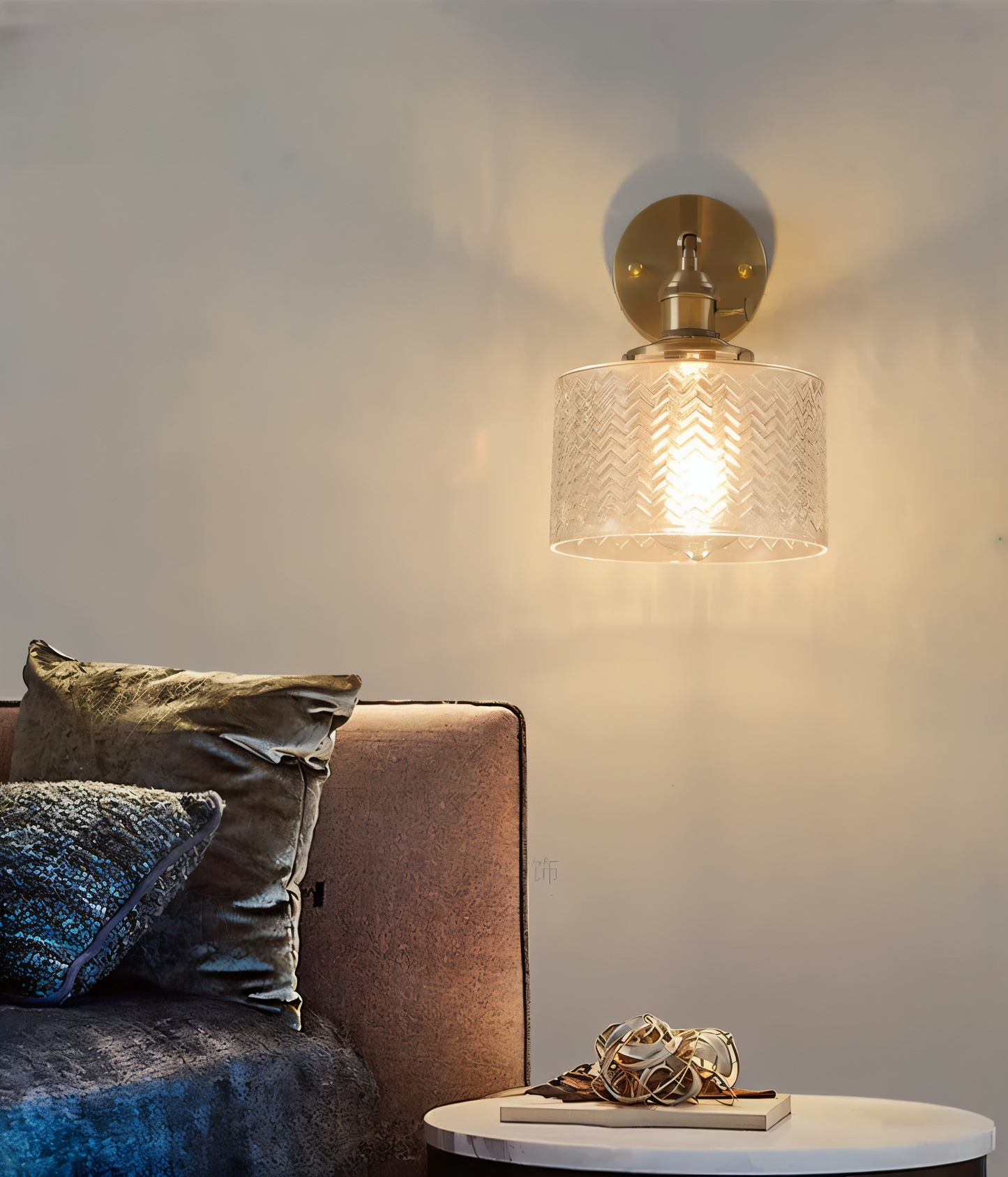 ZiGloss Wandleuchte - Nordic Weiß/Grün Wellenglas Wandlampe - Verstellbare Wandleuchten LED