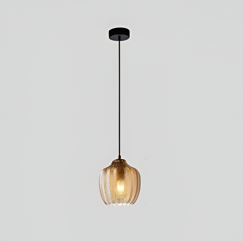 ZigLume Pendelleuchte - Vintage Schwarz Braun Geripptes Glas Hängelampe