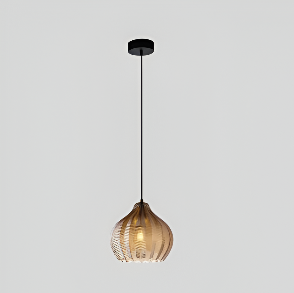 ZigLume Pendelleuchte - Vintage Schwarz Braun Geripptes Glas Hängelampe