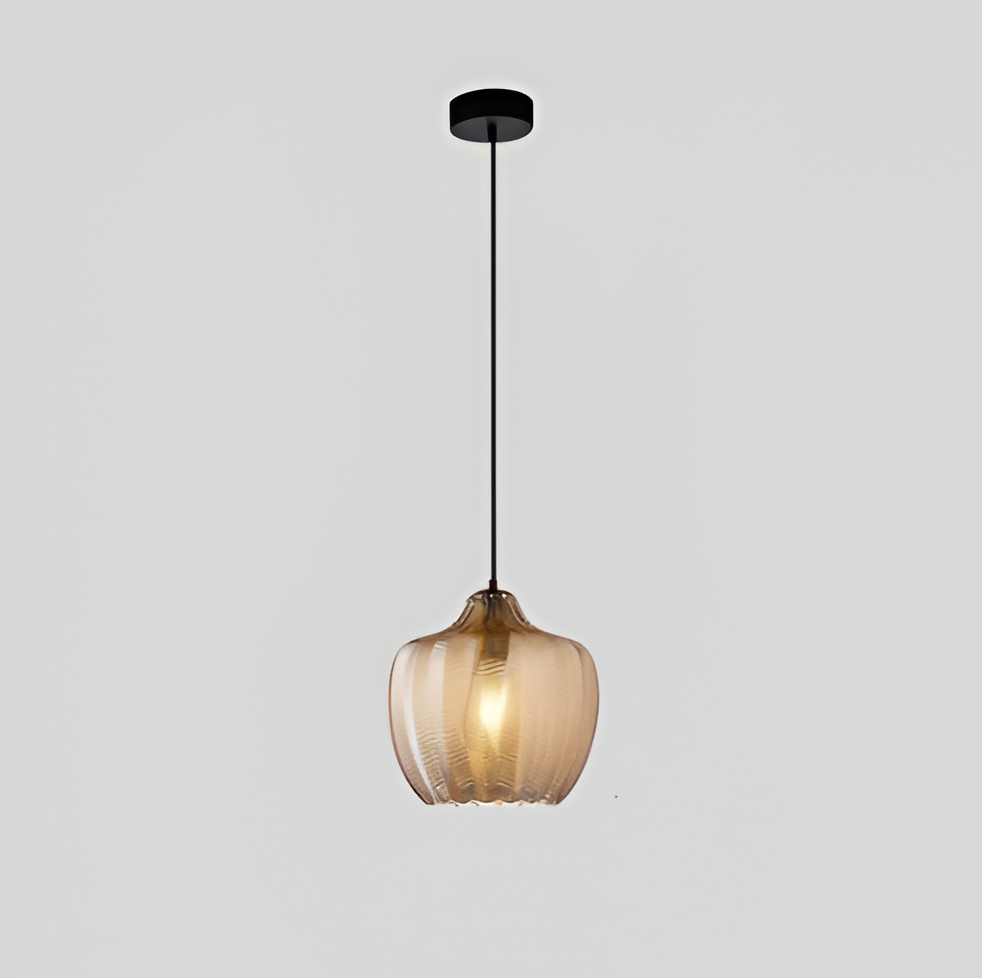 ZigLume Pendelleuchte - Vintage Schwarz Braun Geripptes Glas Hängelampe
