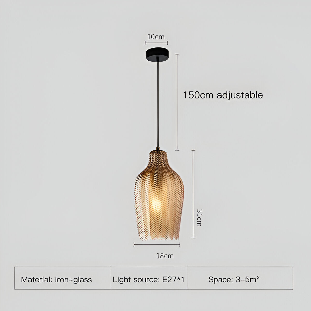 ZigLume Pendelleuchte - Vintage Schwarz Braun Geripptes Glas Hängelampe
