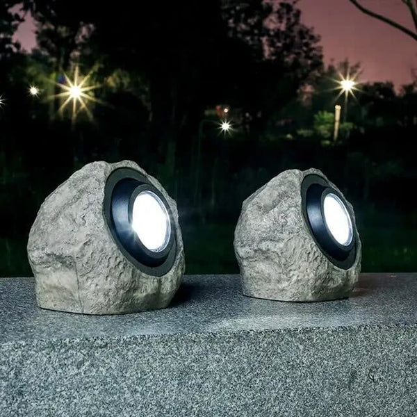 Solar-LED-Lampe Rocky - Natürlicher Stein Design mit verstellbarem Lampenkopf und IP65 Widerstand
