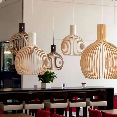 Garduru holz-vogelkäfiglampe, japanische kreative holz-anhänger-leuchte