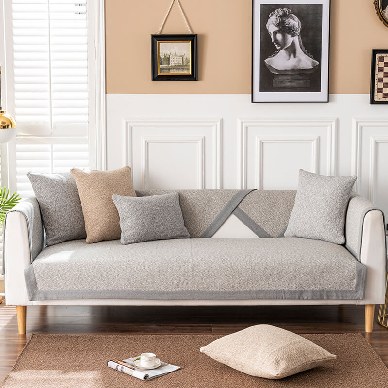 Leinen Couch Sofa Bezug U-förmige Couchbezüge Rutschfester Sofaüberwurf für Hunde Katzen Haustiere