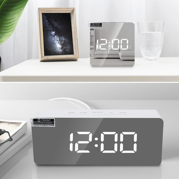 LED Wecker mit Spiegel – Multifunktionale Uhr & Make-up Spiegel – Grau-Weiß