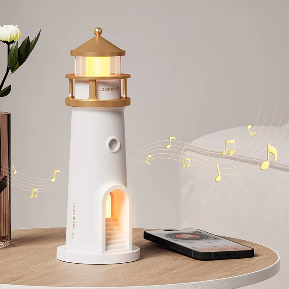 Lighthouse Tischlampe - Mondprojektion Licht & Bluetooth Lautsprecher