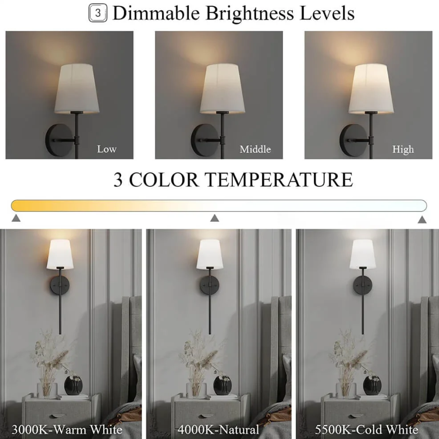 Garduru - Drahtlose Stoff-Wandleuchte | Wiederaufladbare LED-Beleuchtung mit Fernbedienung und dimmbarer Helligkeit