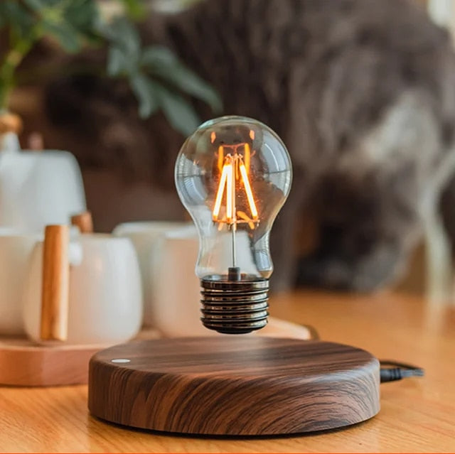 LED-Schwebelampe – Premium-Holz-Edition mit schwebender Glühbirne