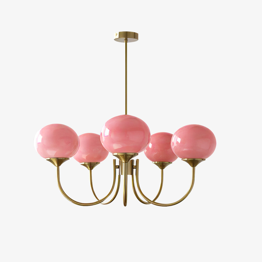 Deckenleuchte mit rosa Glasglobenschirmen